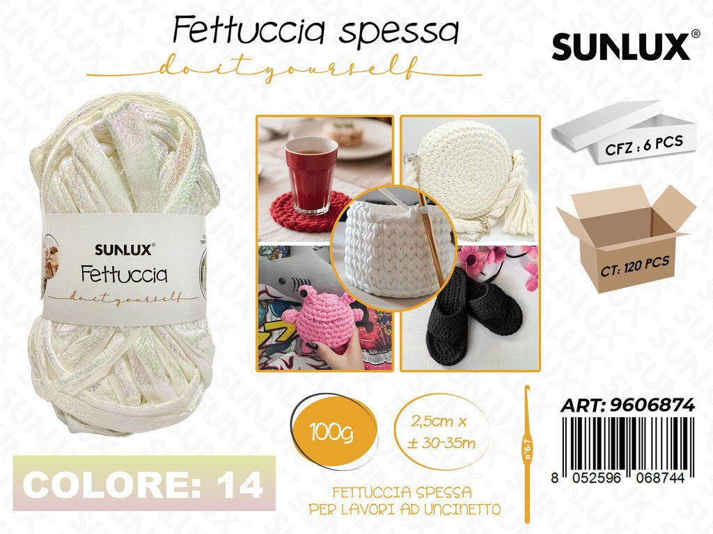 Sunlux Fettuccia Spessa 14 Bianco Iridesc. 100G 2.5CM*30-35MT