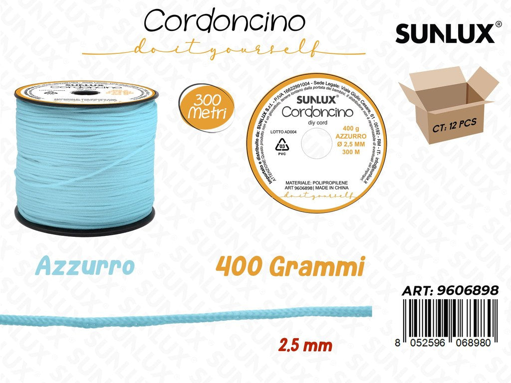 Sunlux Cordoncino Diy Azzurro 400GR 2.5MM*30MT