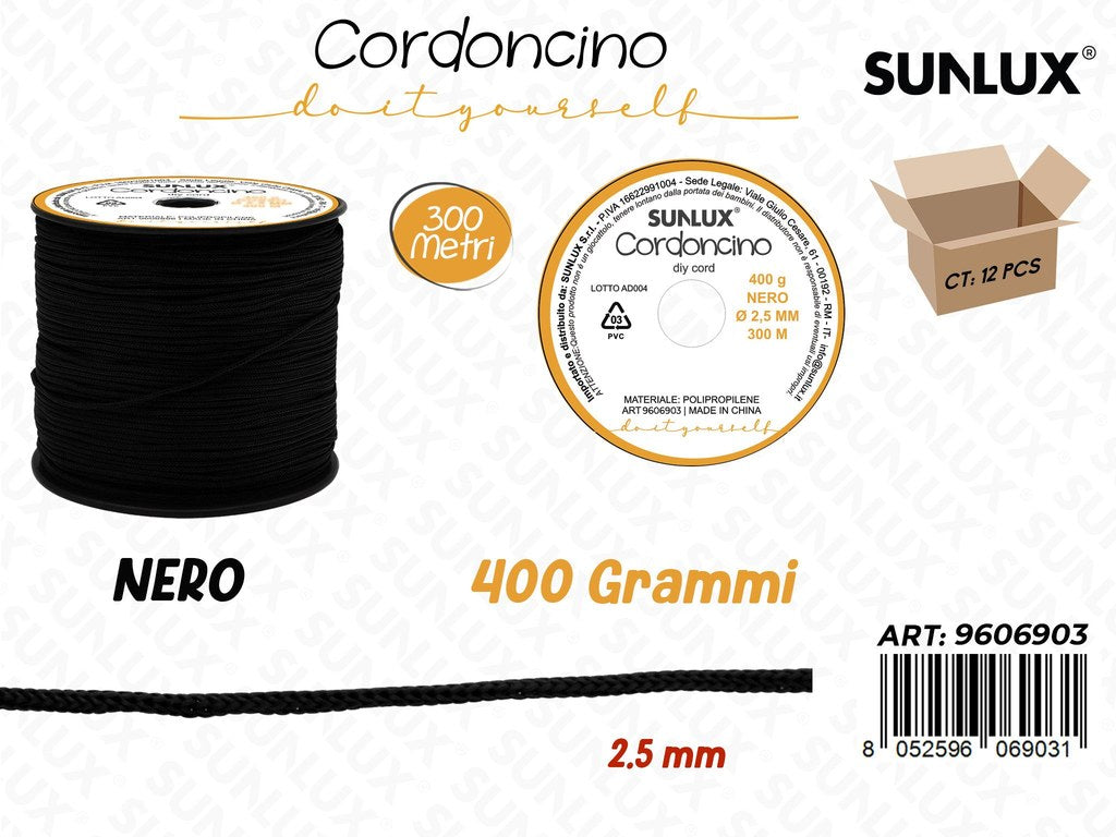 Sunlux Cordoncino Diy Nero 400GR 2.5MM*30MT