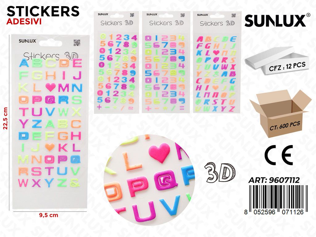 Sunlux Stickers Adesivi 3D Ass. 9.5*22.5CM