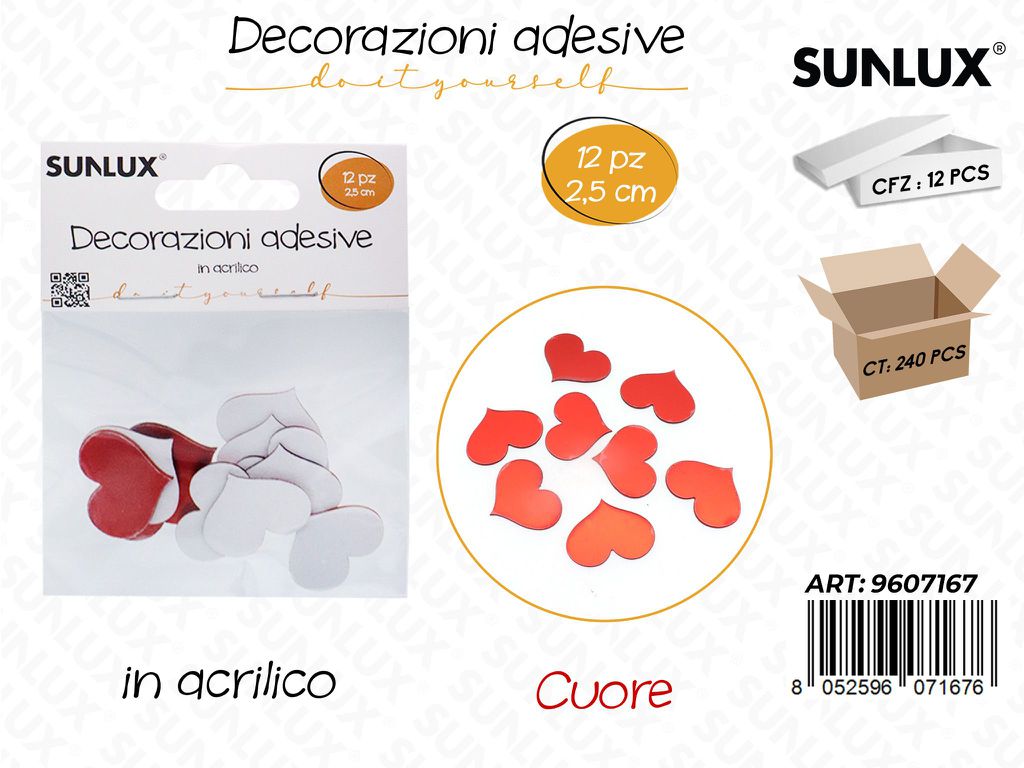 Sunlux Dec. Adesive Cuore 12PCS 2.5CM