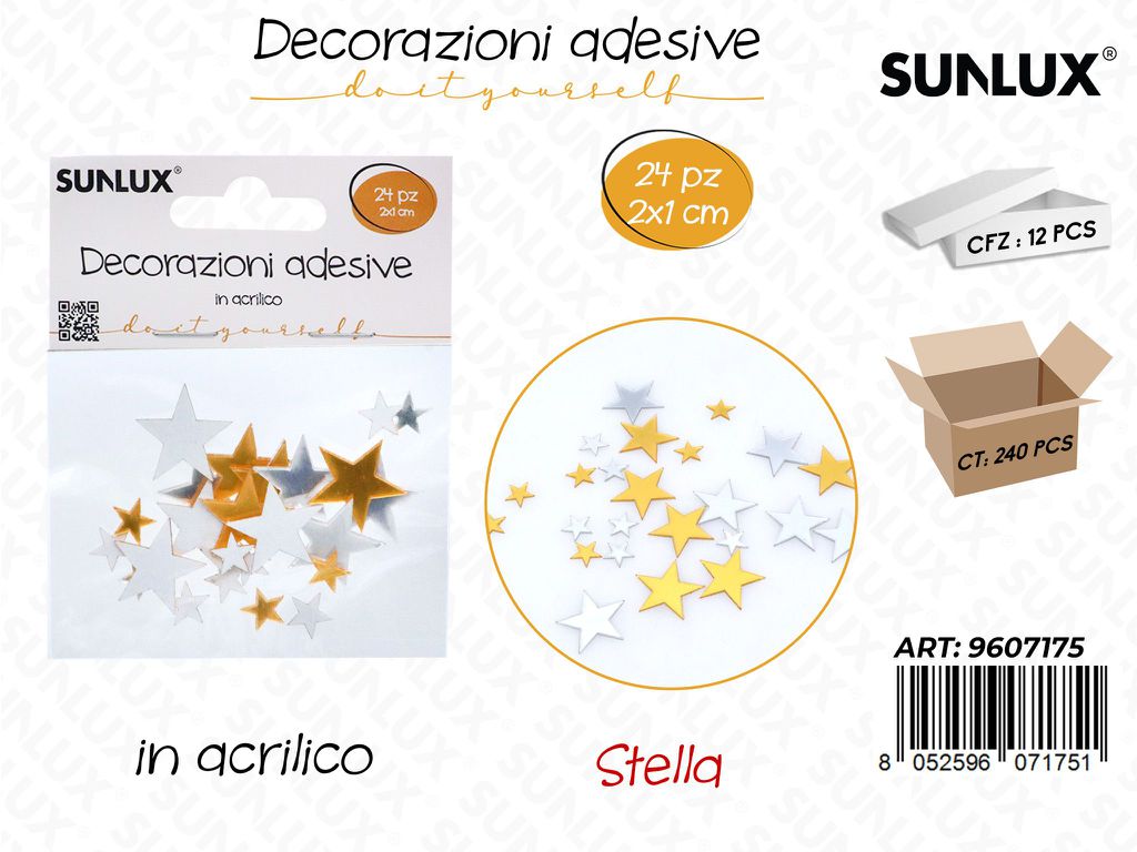 Sunlux Dec. Adesive Stella in Acrilico 24PCS 2*1CM