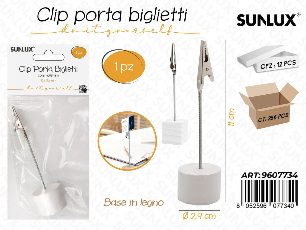 Sunlux Clip Portabiglietti Base Legno Bia. D.2.9*11CM