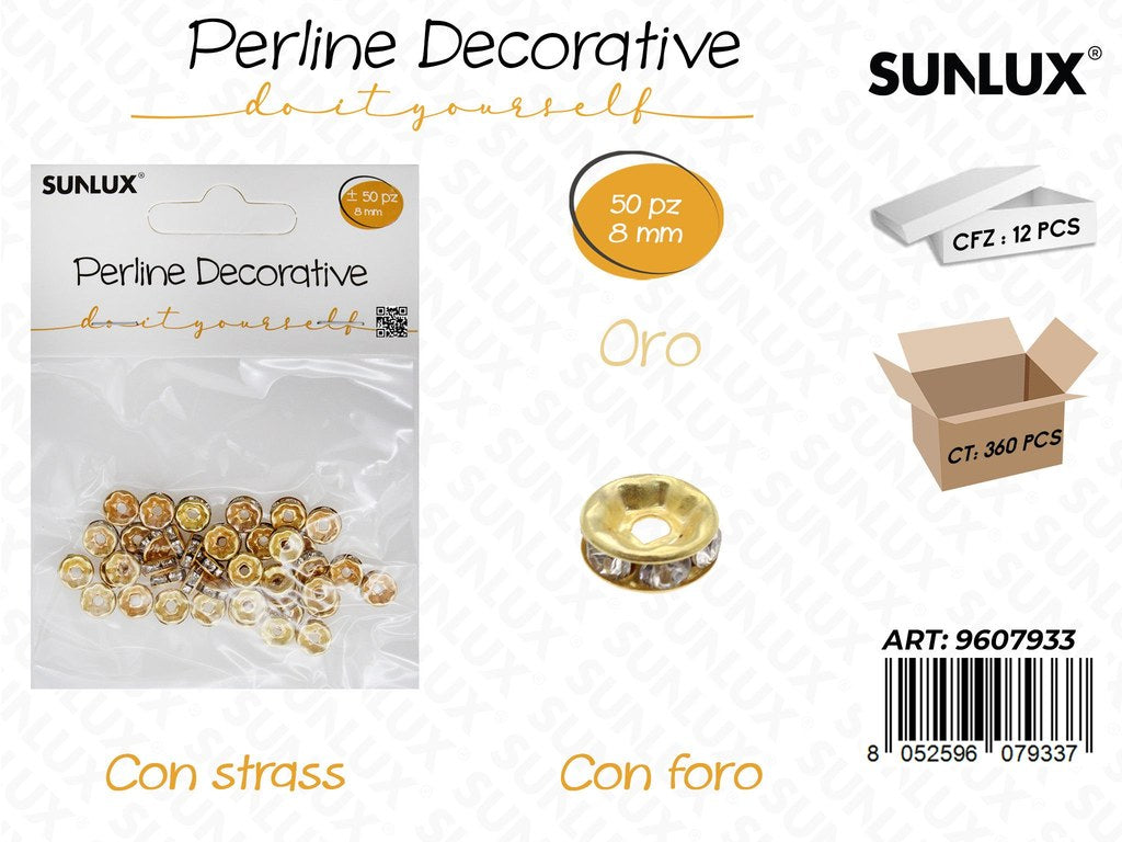 Sunlux Perline Dec. c/ Foro-strass Oro 50PCS 8MM