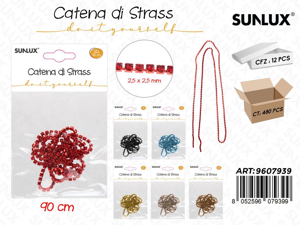 Sunlux Catena Strass Col. Ass. 90CM *2.5*2.5MM