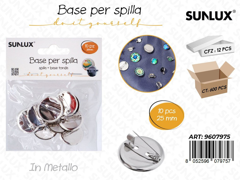 Sunlux Base Spilla Metallo 10PCS 25MM
