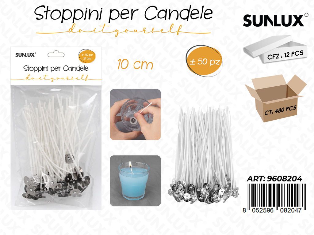 Sunlux Stoppini per Candele 50PCS 10CM