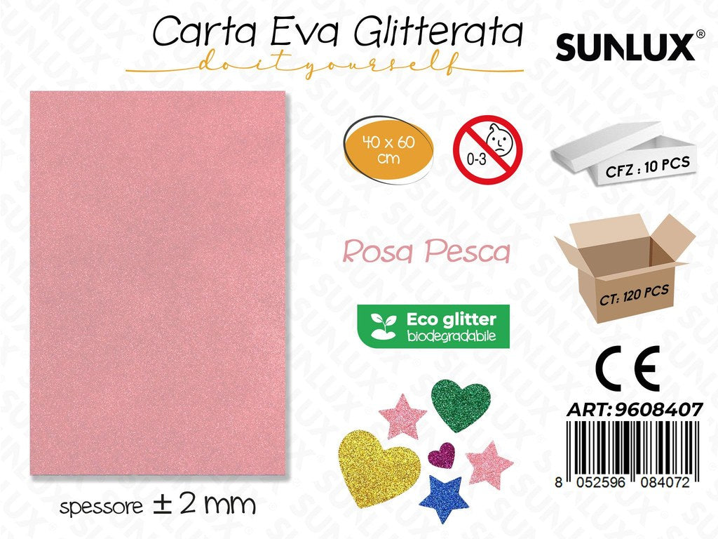 Sunlux Carta Eva Glitter Bio Rosa Pesca 2MM*40*60CM