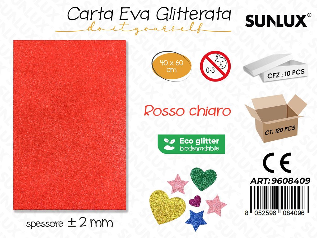 Sunlux Carta Eva Glitter Bio Rosso Chia. 2MM*40*60CM