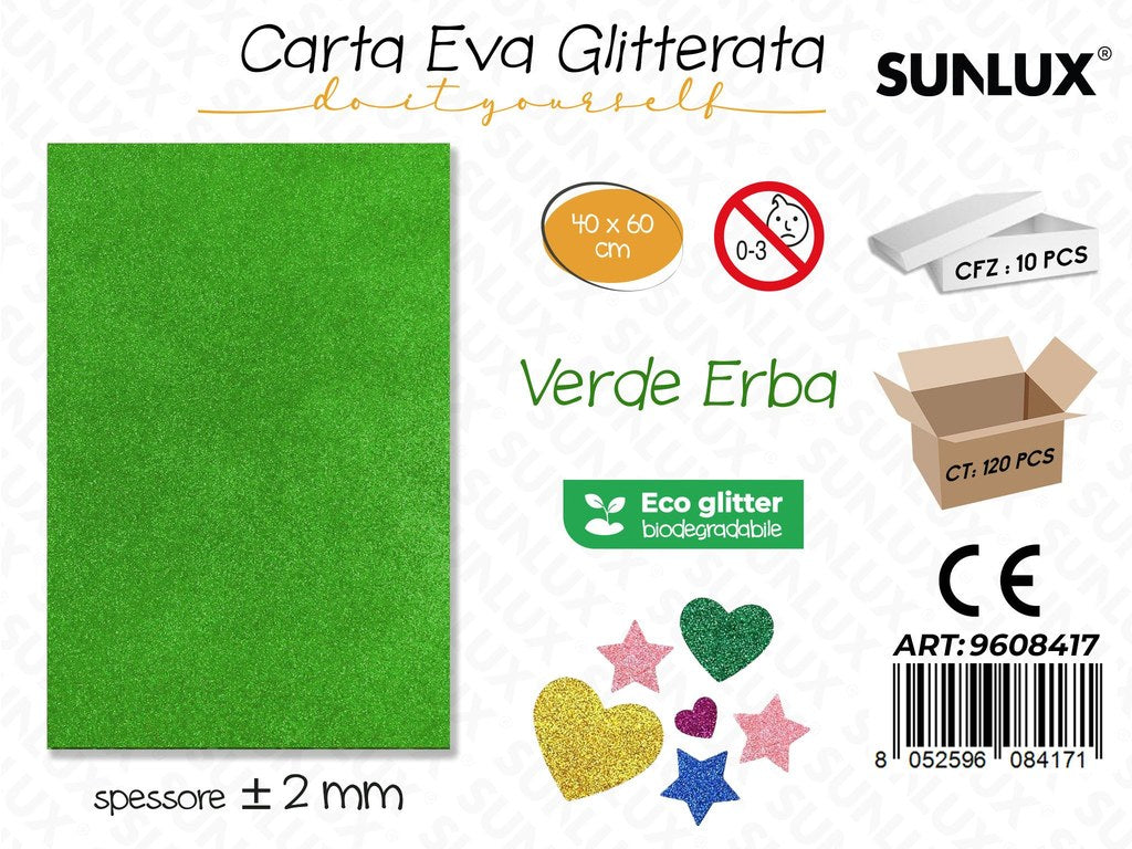 Sunlux Carta Eva Glitter Bio Verde Erba 2MM*40*60CM