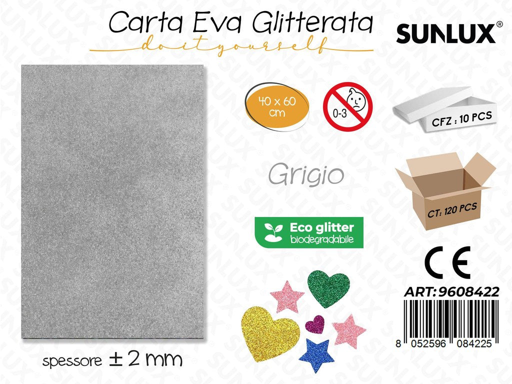 Sunlux Carta Eva Glitter Bio Grigio 2MM*40*60CM
