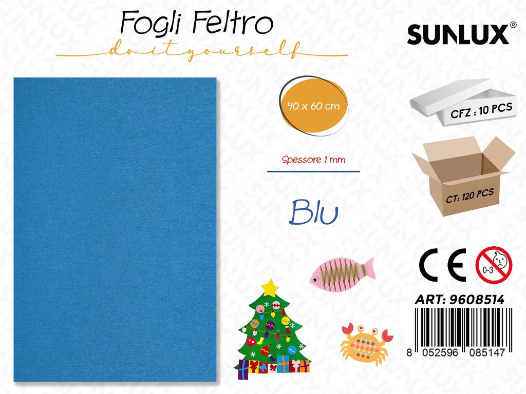 Sunlux Fogli di Feltro Blu 40*60CM 1MM