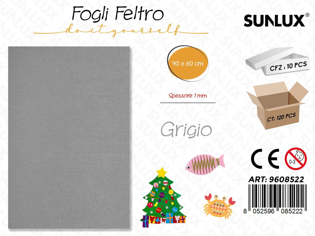 Sunlux Fogli di Feltro Grigio 40*60CM 1MM