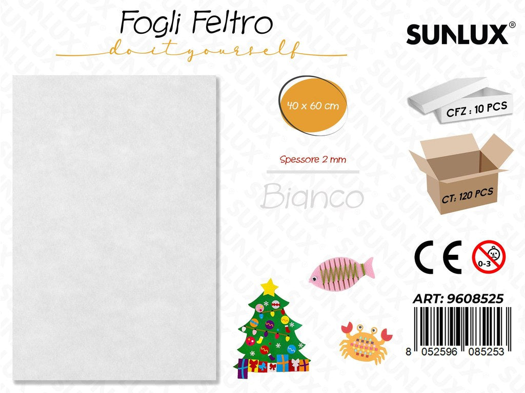 Sunlux Fogli di Feltro Bianco 40*60CM 2MM