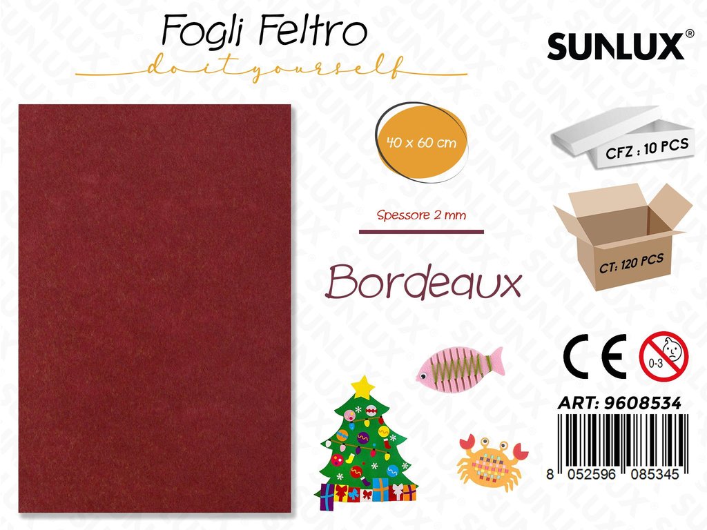 Sunlux Fogli di Feltro Bordeaux 40*60CM 2MM