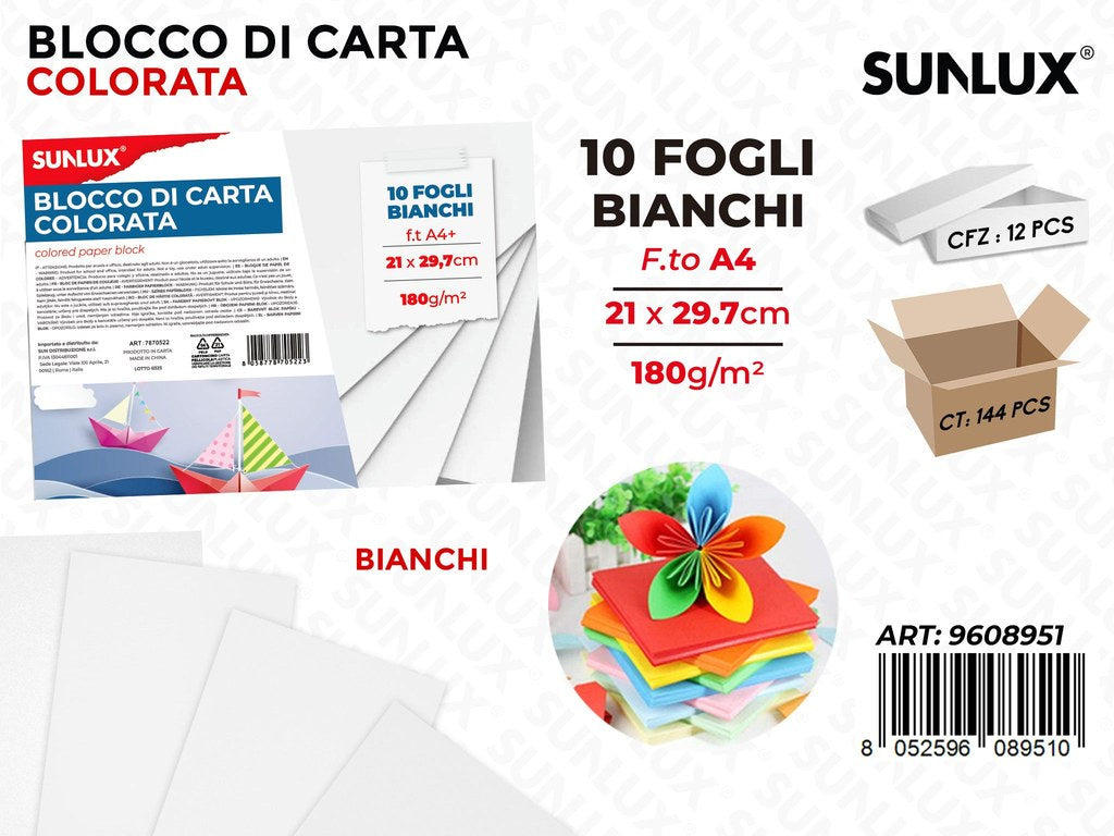 Sunlux Blocco Carta 10FF Bianco A4 180G