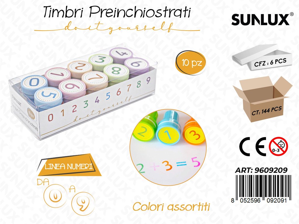 Sunlux Timbri Preinchiostrati L. Num. 10PCS Ass.