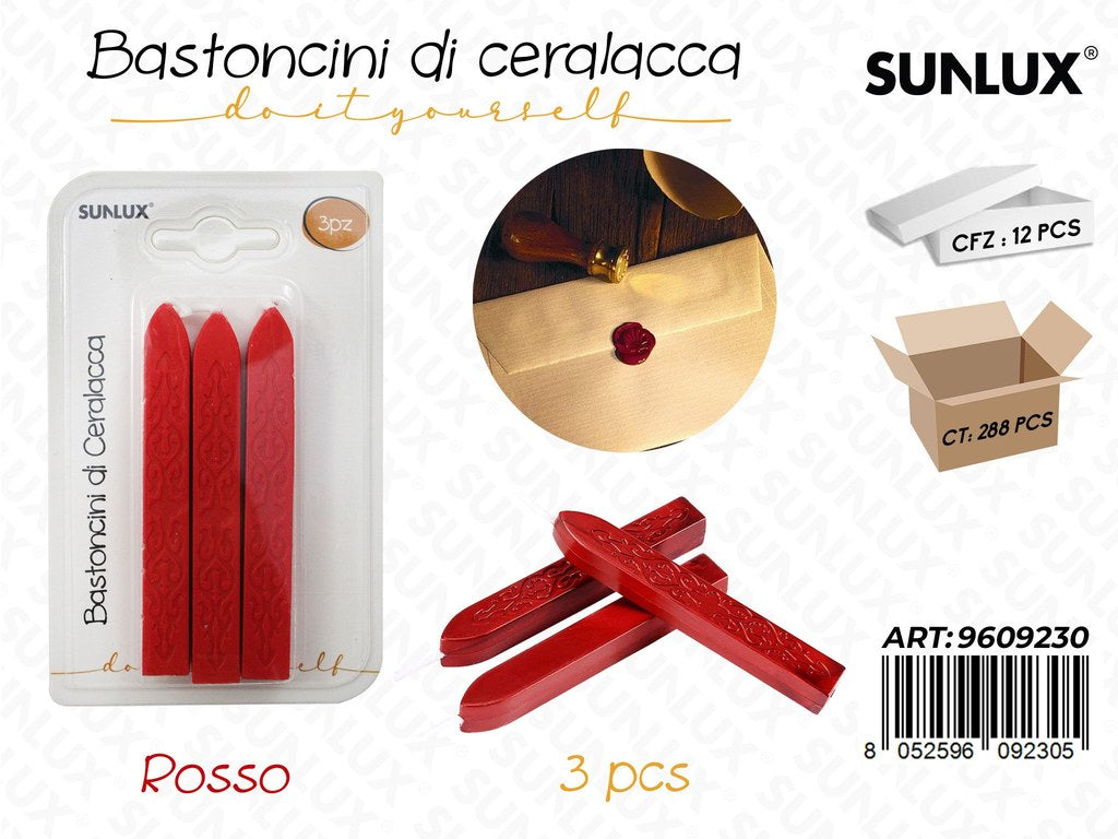 Sunlux Bastoncini di Ceralacca Rosso 3PCS