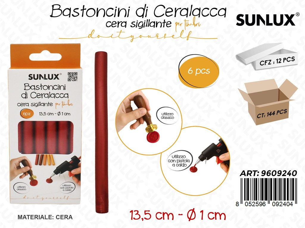 Sunlux Bastoncini di Ceralacca Rosso 6PCS 13.5*1CM