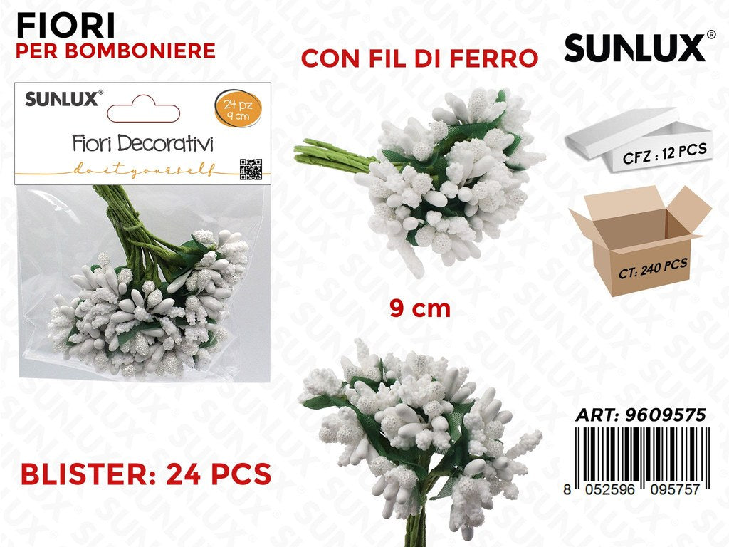 Sunlux Fiore Bomb. Bianco c/Fil di Ferro 24PCS 9CM