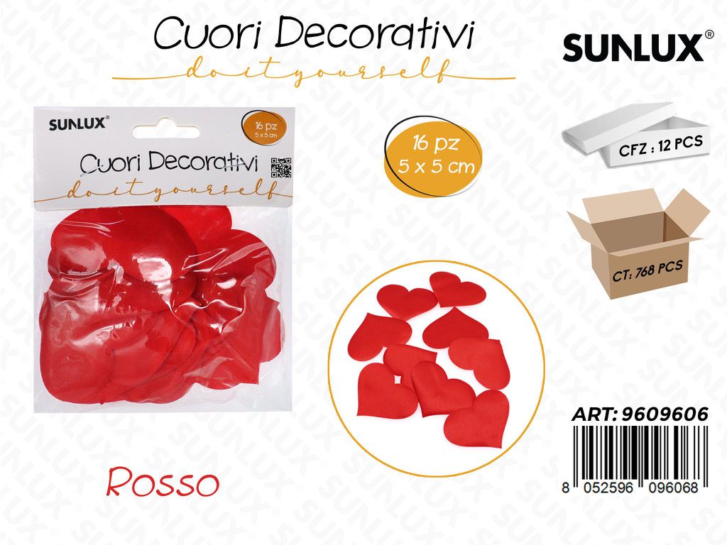Sunlux Cuori Dec. in Stoffa Rosso 16PCS 5*5CM