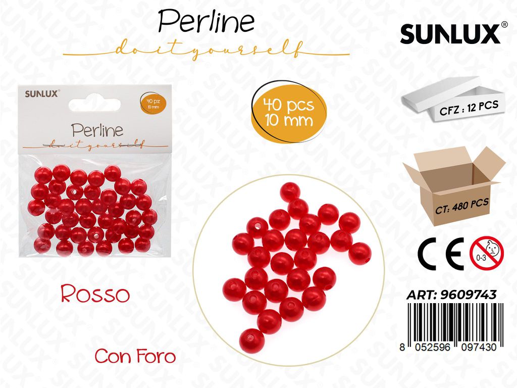 Sunlux Perline Rosso c/ Foro 40PCS 10MM