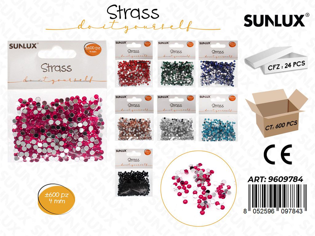Sunlux Strass Col. Ass. 600PCS 4MM