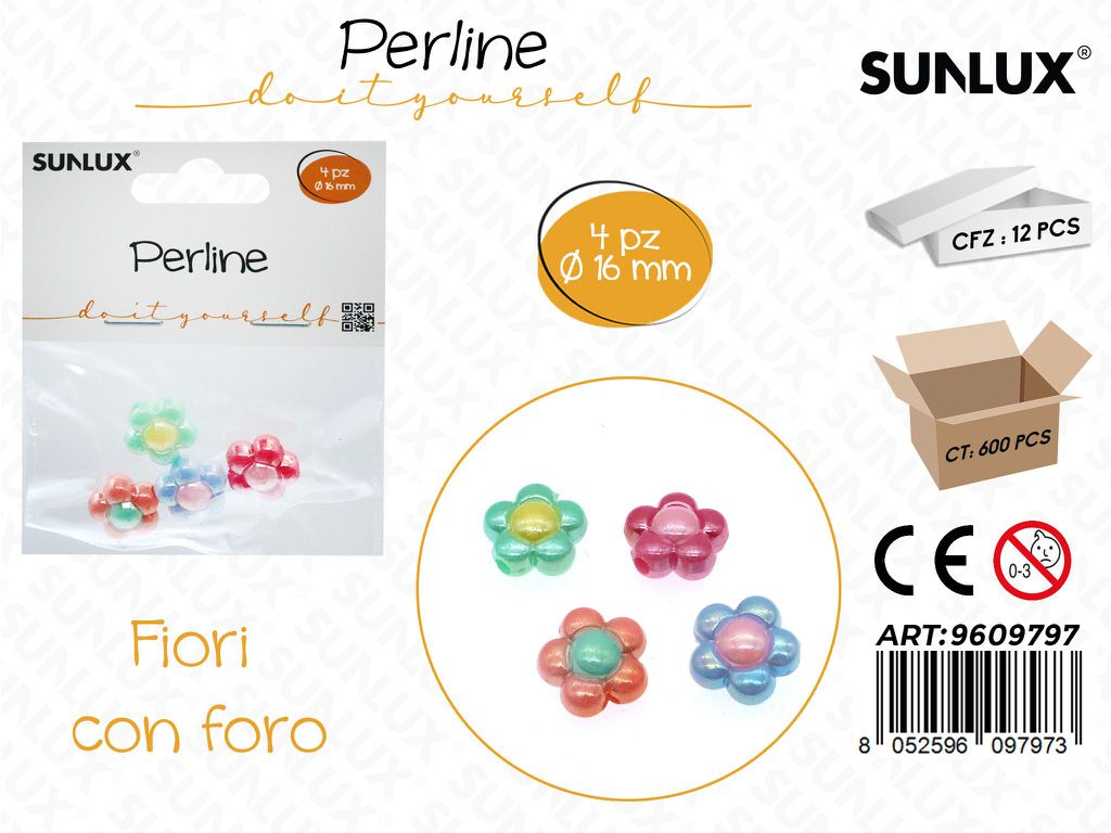 Sunlux Perline Forate Fiori Irid. 4PCS 16MM