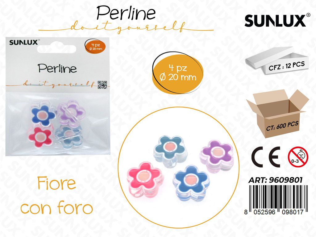 Sunlux Perline Forate Fiore 4PCS D.20MM