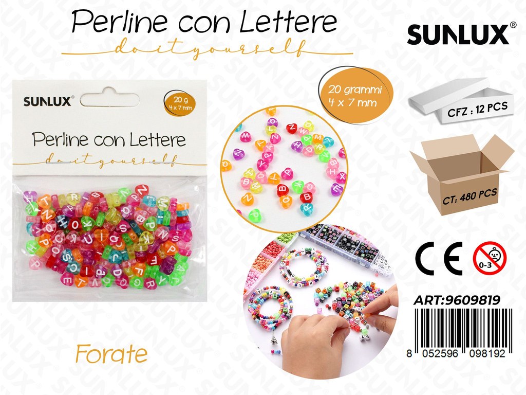 Sunlux Perline c/ Lettere Forate Ass. 20GR 4*7MM