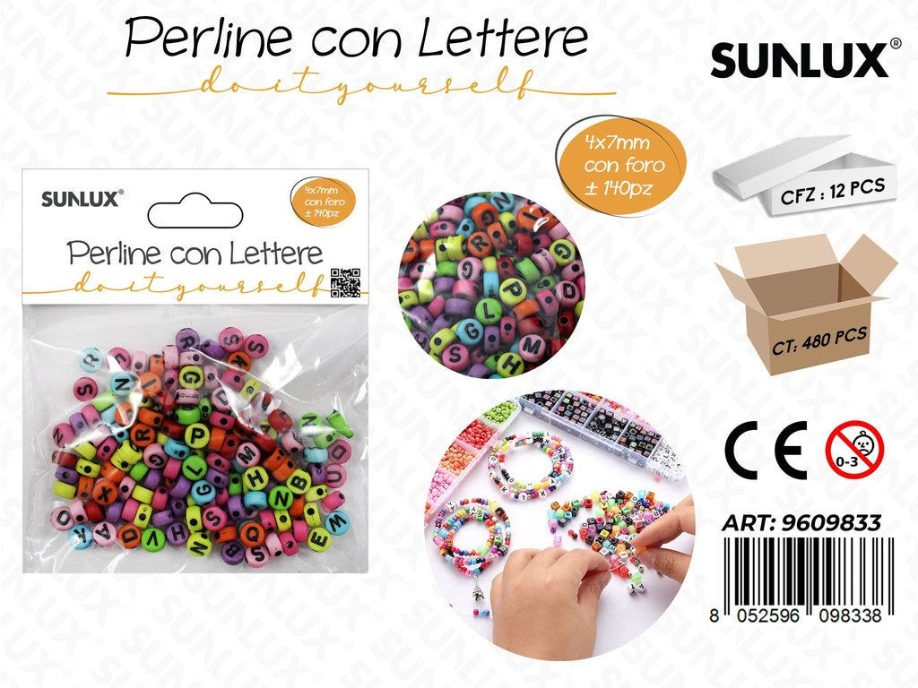 Sunlux Perline Lettere Forate Col. 140PCS 4*7MM