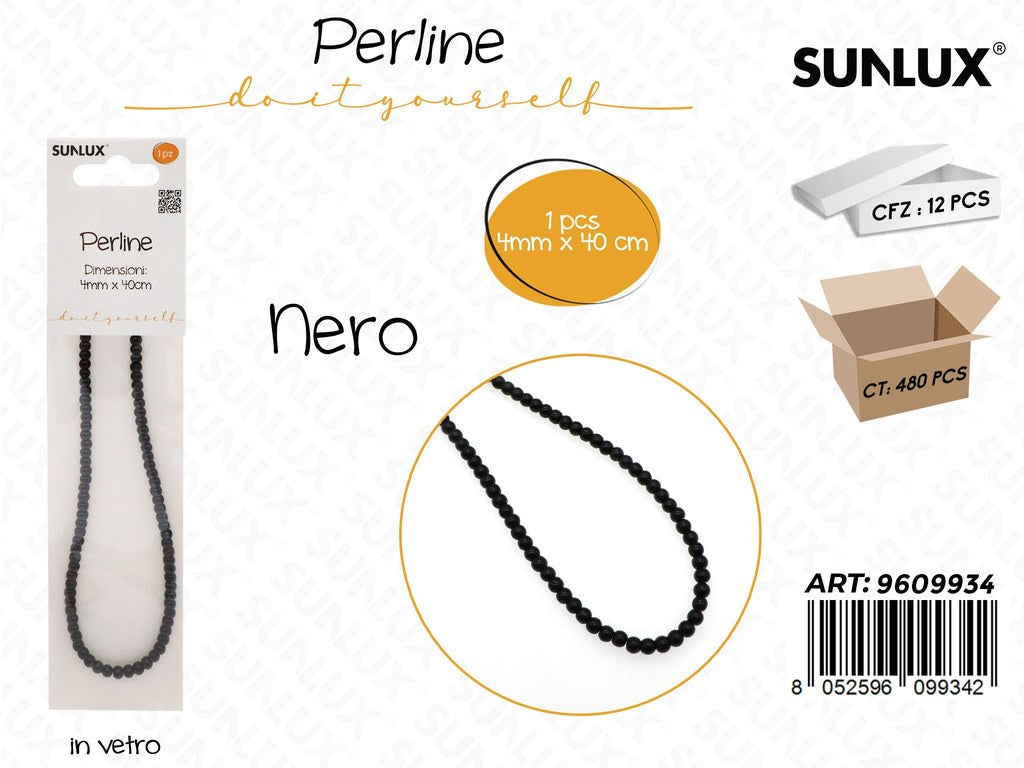 Sunlux Perline in Vetro Nero 4MM*40CM