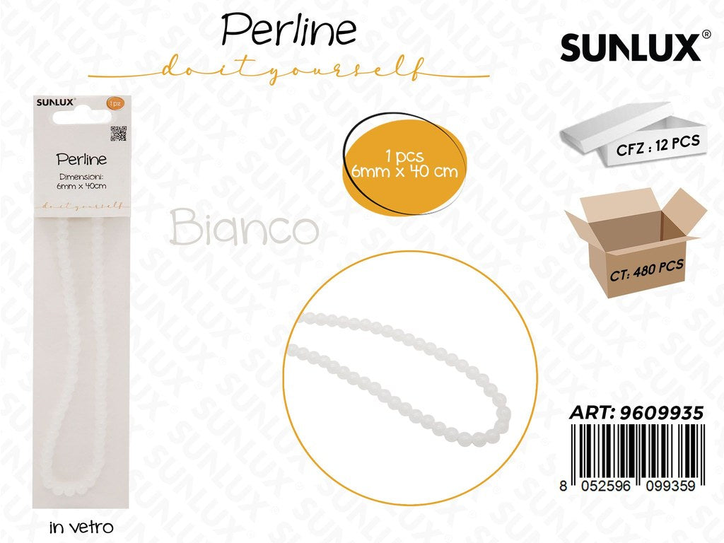 Sunlux Perline in Vetro Bianco 6MM*40CM