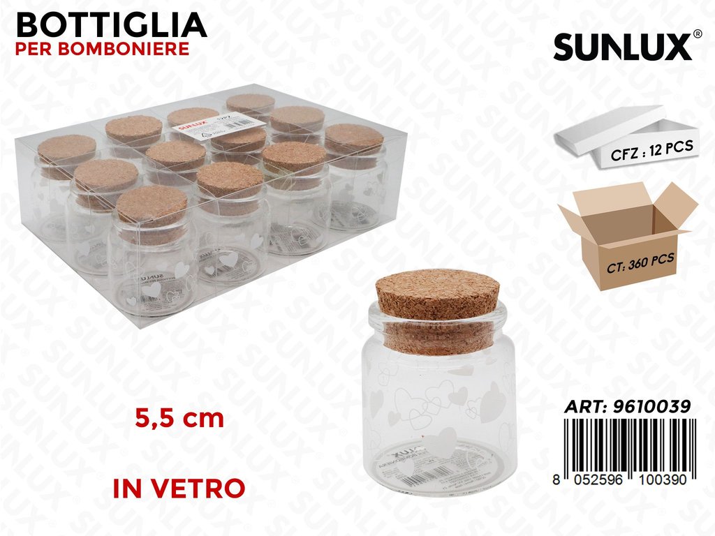 Sunlux Bottiglia Bomb. Vetro Cuori 5.5CM
