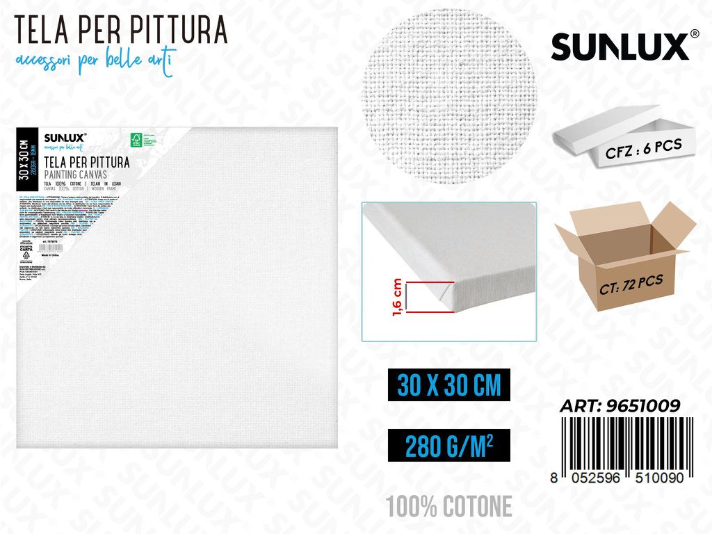 Sunlux Tela per Pittura 30*30CM 16MM 280GR