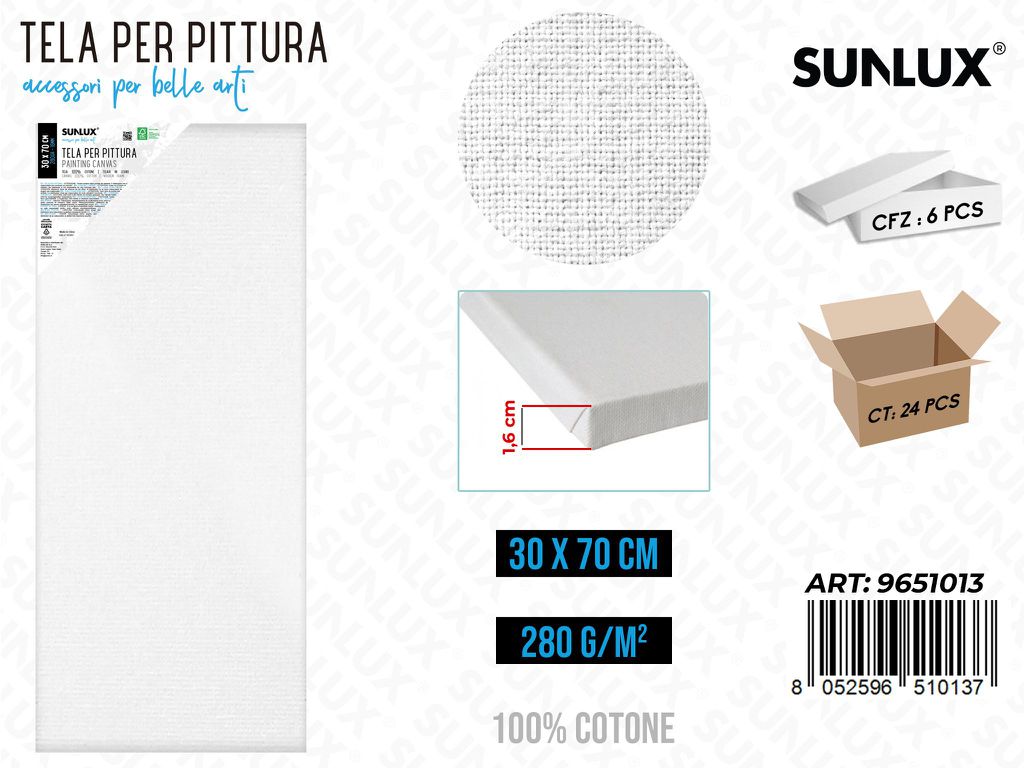Sunlux Tela per Pittura 30*70CM 16MM 280GR