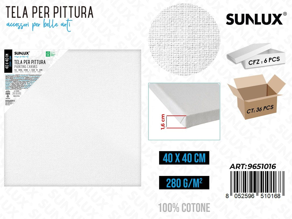 Sunlux Tela per Pittura 40*40CM 16MM 280GR