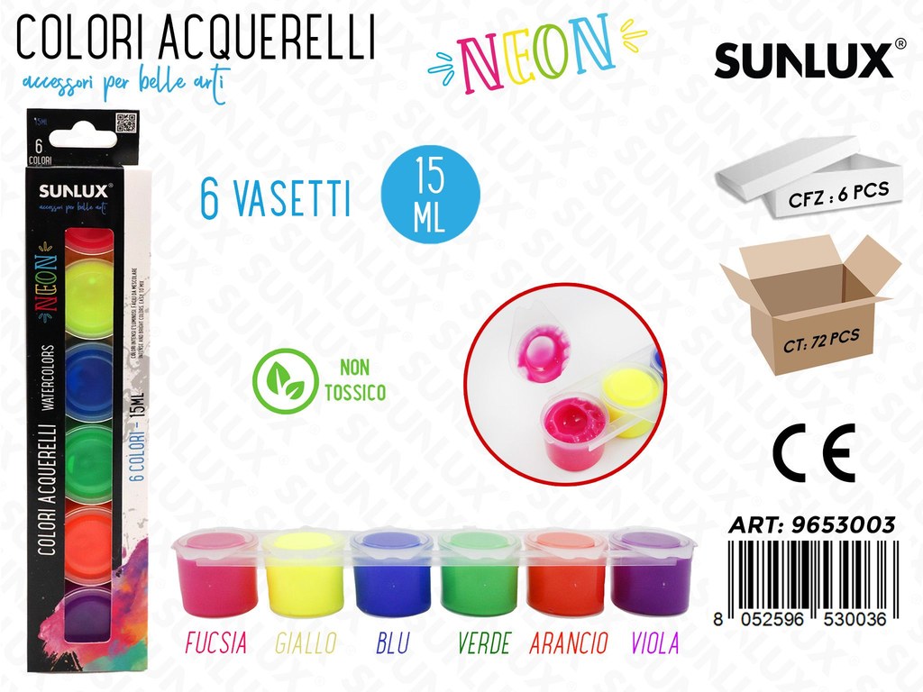 Sunlux Colori Acquerelli 6COL. Neon 15ML