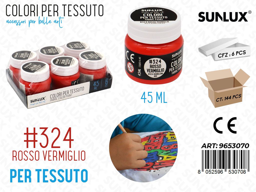 Sunlux Colori per Vetro Tessuto 324 Rosso Vermiglio 45ML
