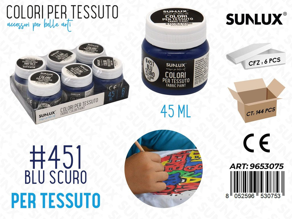 Sunlux Colori per Vetro Tessuto 451BLU Scuro 45ML