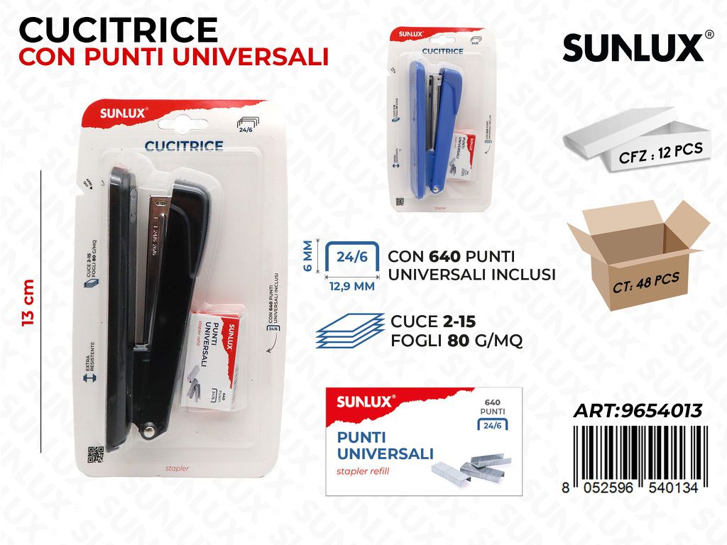 Sunlux Cucitrice c/Punti Uni. Ass. 13CM