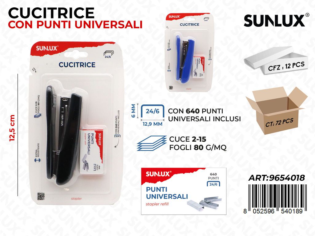 Sunlux Cucitrice c/Punti Uni. Ass. 12.5CM