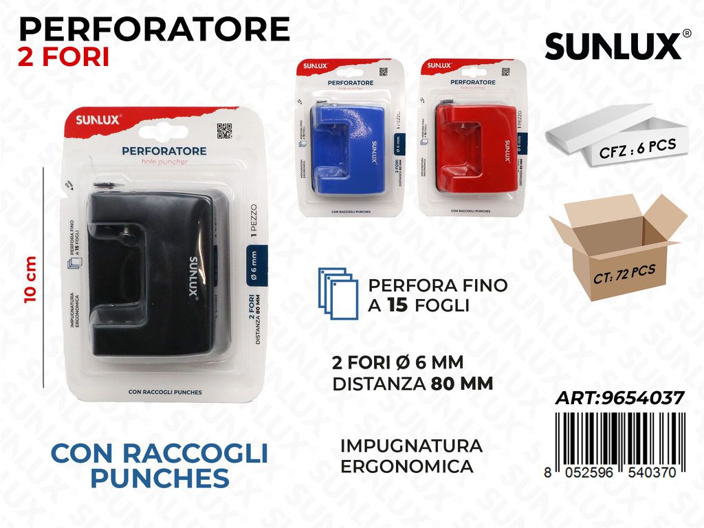 Sunlux Perforatore 2 Fori Ass. 15FF 10CM
