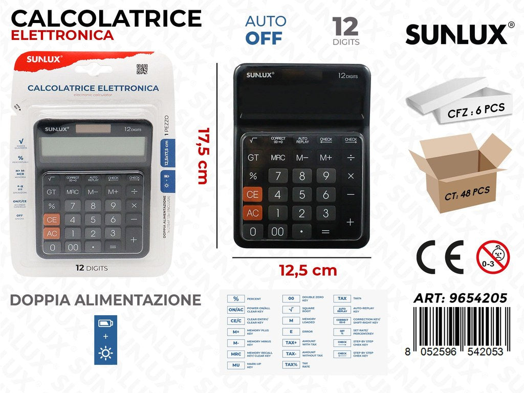 Sunlux Calcolatrice Elettronica Nero 12.5*17.5CM