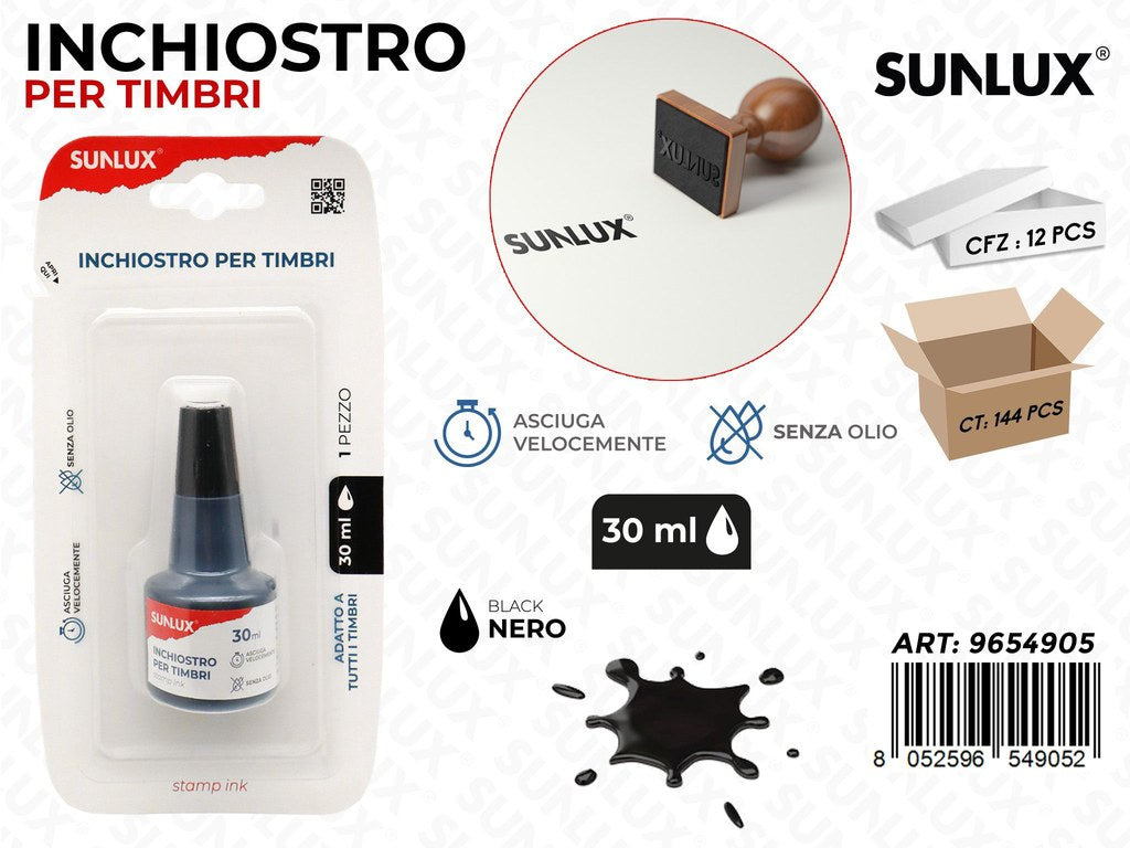 Sunlux Inchiostro per Timbro Nero 30ML