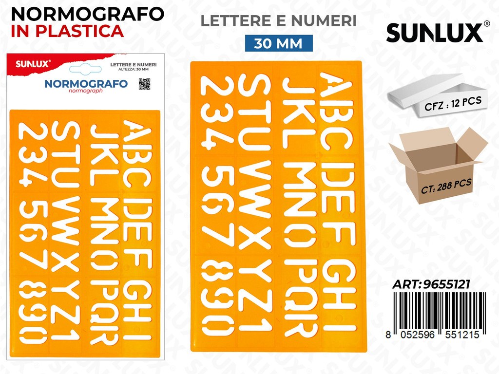Sunlux Normografo in Plastica Lett. e Num. 30MM