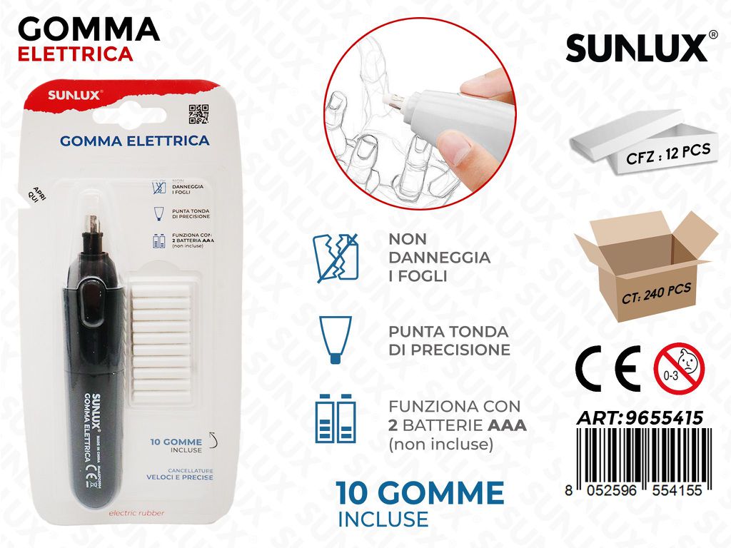 Sunlux Gomma Elettrica Nero c/10 Ric.