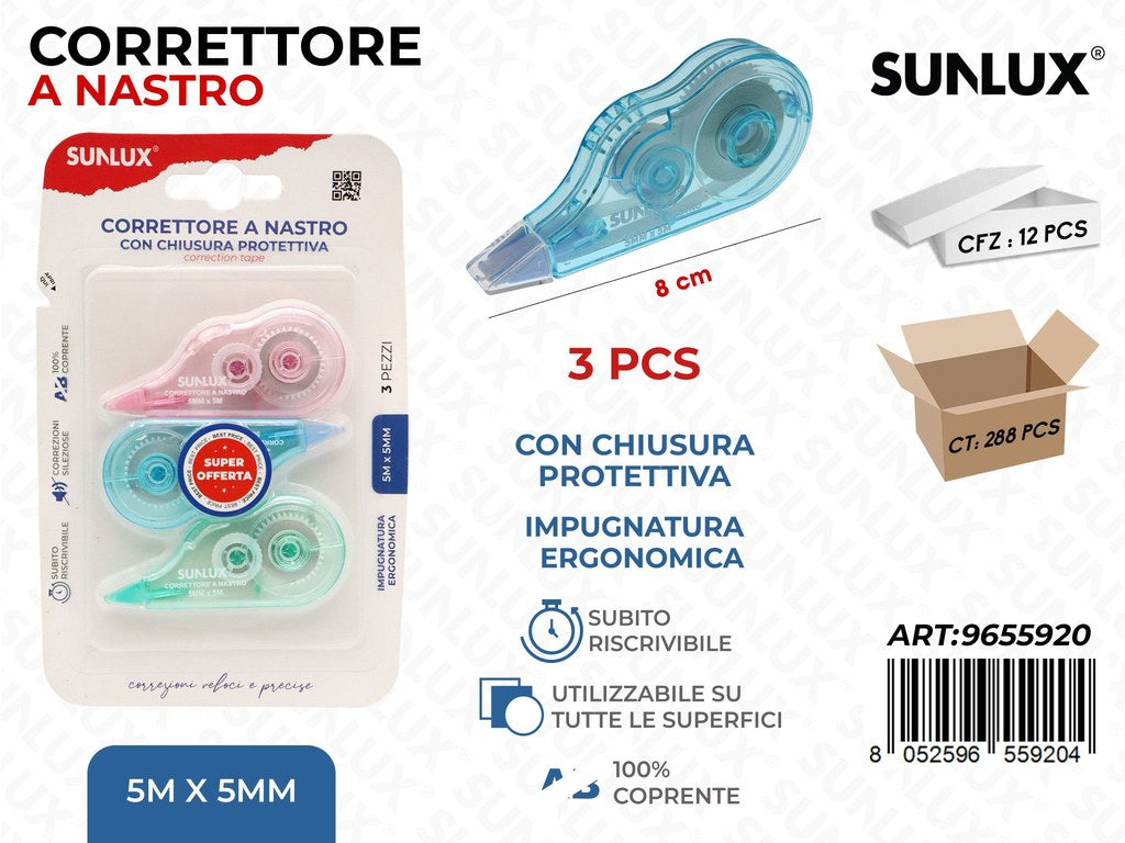 Sunlux Correttore a Nastro 3PCS 5MM*5MT