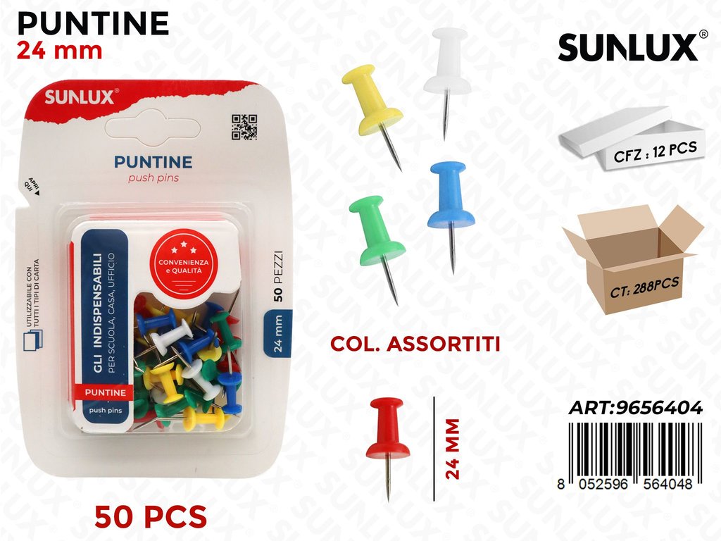 Sunlux Bl. Puntine Colorate 50PCS 24MM