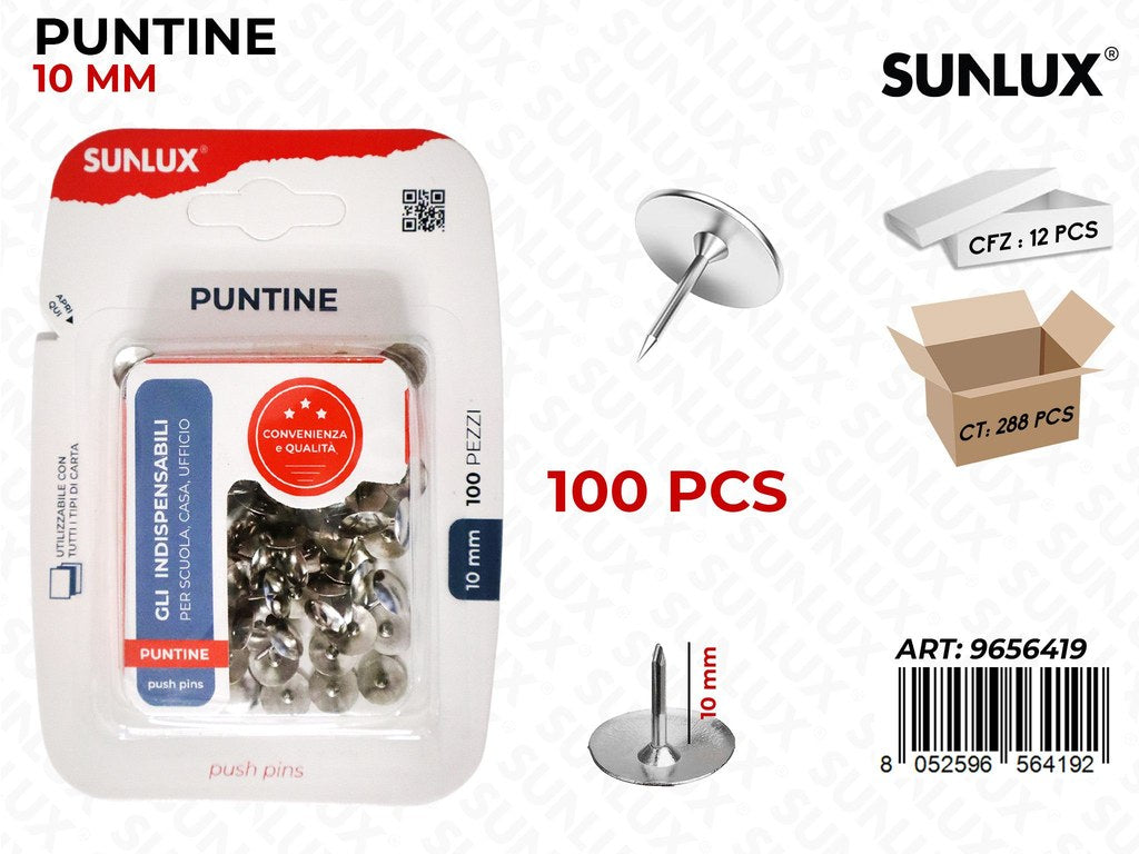 Sunlux Puntine Metallo 100PCS 10MM